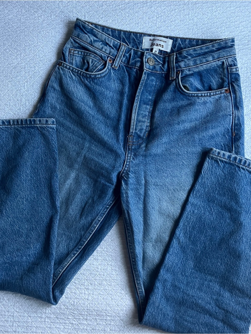 Reformation womens Blue Denim Cynthia high rise straight cropped jeans